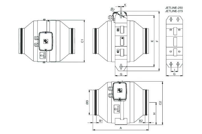 Jetline-100 EcoWatt - Kanaalventilator Ø100 224 m3/h