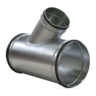 TDG45-160100 - T-stuk 45 graden van staal met afdichtingsrubber - Ø160mm met aftakking Ø100