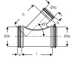 TDG45-125080 - T-stuk 45 graden van staal met afdichtingsrubber - Ø125mm met aftakking Ø80
